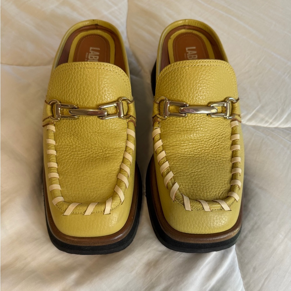 Labucq Koko Moc Loafer Mules Women’s Size 38 Salvia Green Leather w/ Whipstitch - Picture 4 of 8